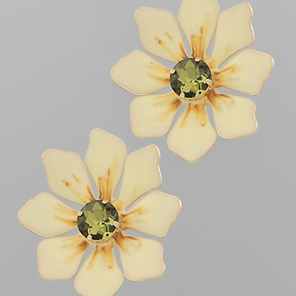 Epoxy Petal & Crystal Bud Stud Earrings